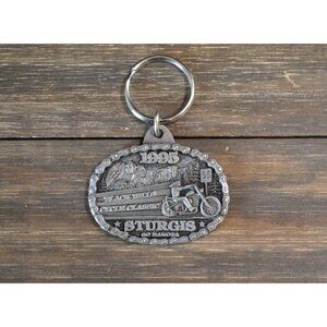 1995 Pewter Motorcycle Keychain Sturgis SD Rally Black Hills Rushmore Rider Vtg